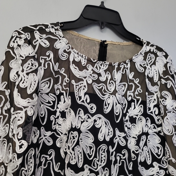 ALEX EVENINGS Allover SoutaTull Trim Embellished Tulle Blouse - Picture 6 of 9